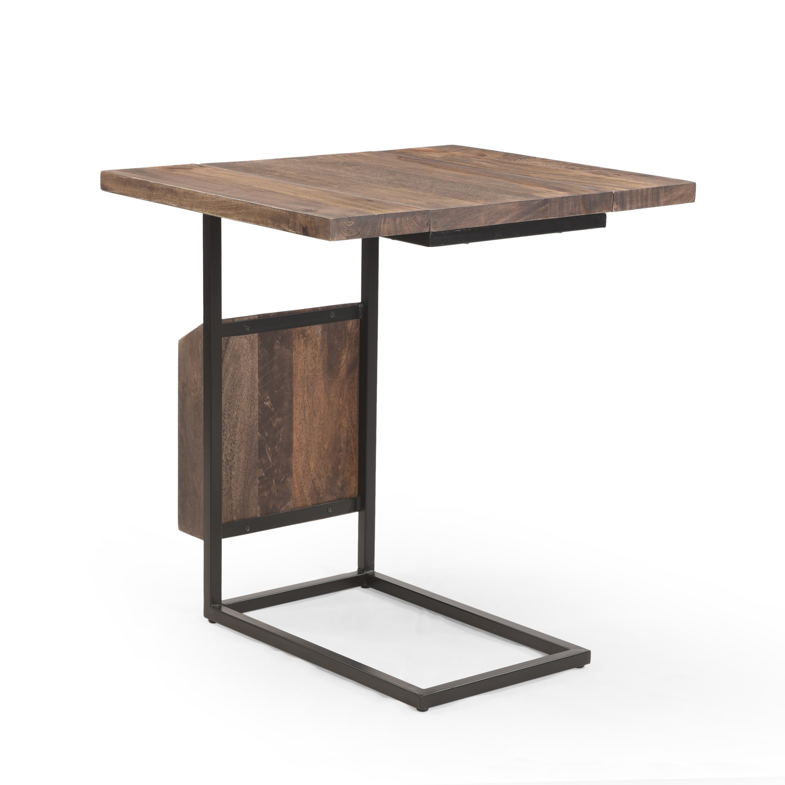 Onzaga Modern Industrial Handcrafted Mango Wood Adjustable C Shaped End Table With Magazine Rack By Christopher