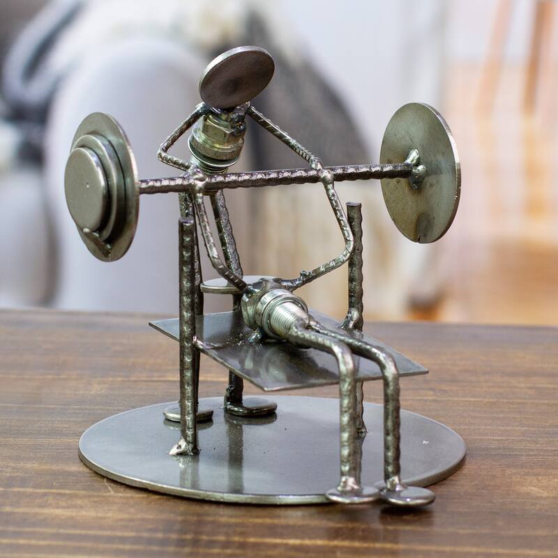 NOVICA Handmade Iron Rustic Weightlifter Statuette (Mexico)