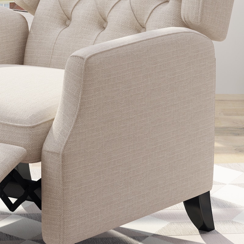 Beige Fabric Mid-Century Wingback Push-Back Recliner with Footrest, Button-Tufted Backrest
