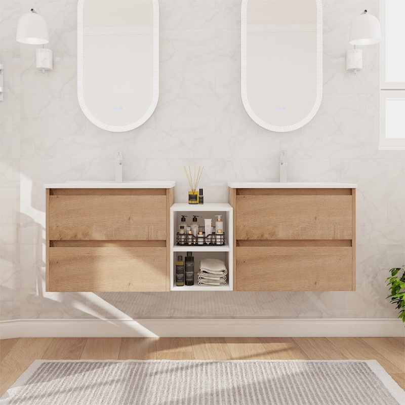Bathroom Vanity With Sink In 24/28/30/60 Inch, Floating Bathroom Vanity With Soft Close Drawer
