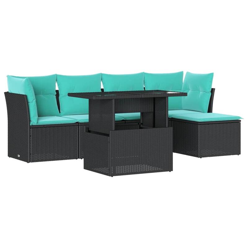 vidaXL Patio Sofa Set with Cushions Modular Outdoor Seating 6 Piece Poly Rattan