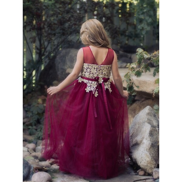 ivory and wine flower girl dress