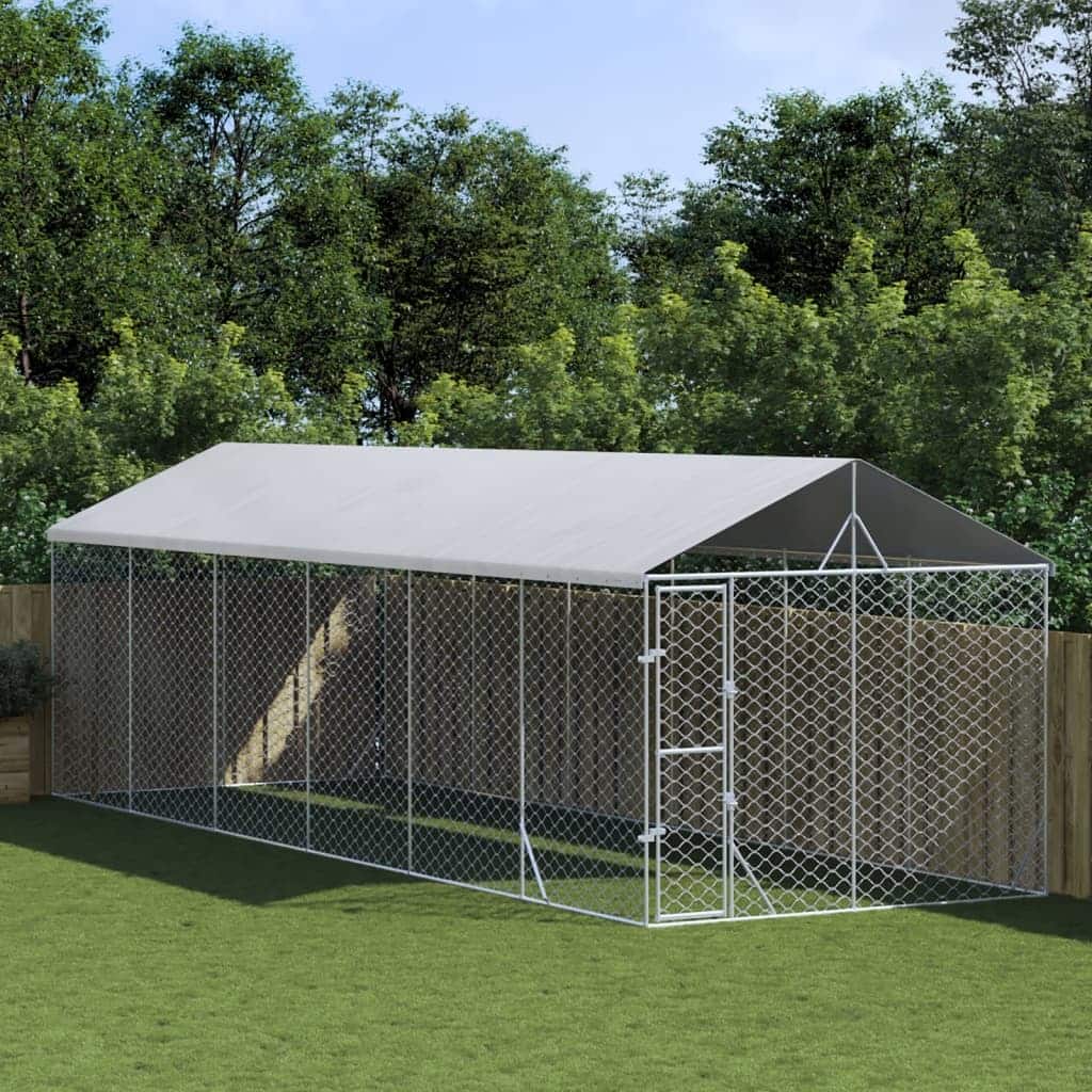 vidaXL Outdoor Dog Kennel with Roof Silver Galvanized Steel