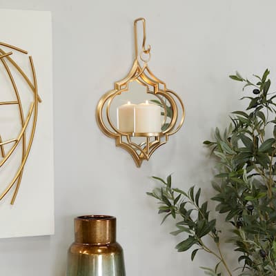 CosmoLiving by Cosmopolitan Elegant Metal Wall Hanging Pillar Geometric Wall Sconce - Gold or Black