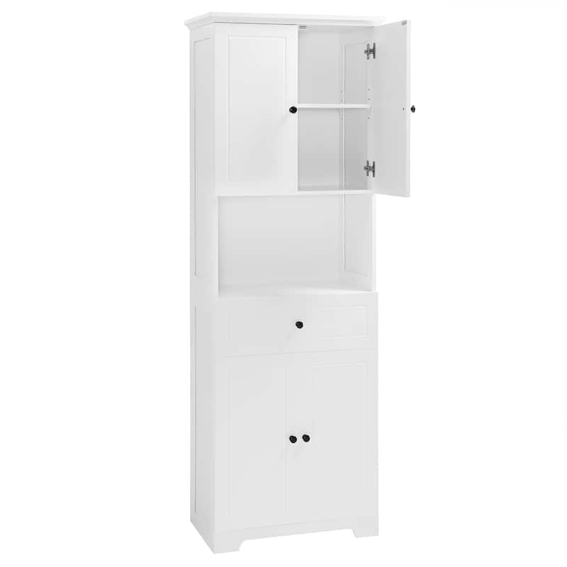 Tall Bathroom Cabinet with 4 Doors, Large Bathroom Moisture Proof Storage Cabinet with Open Shelves, Upper Storage Cabinet