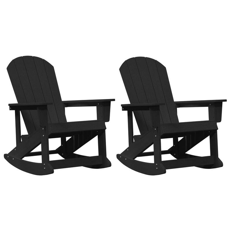 vidaXL Adirondack Rocking Chairs 2 pcs Black 73.5 x 92 x 90 cm HDPE - 28.9 x 36.2 x 35.4