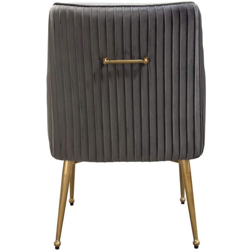 24 Inch Pleated Dining Side Chair, Set of 2, Smooth Gray Velvet Upholstery