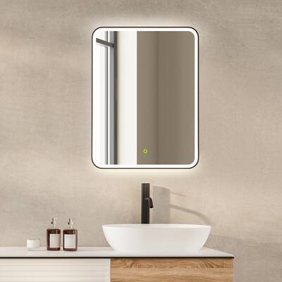 Ostaria Rectangular Surface-Mount/Reccessed LED Lighted Bathroom Black Aluminum Mirror Medicine Cabinet