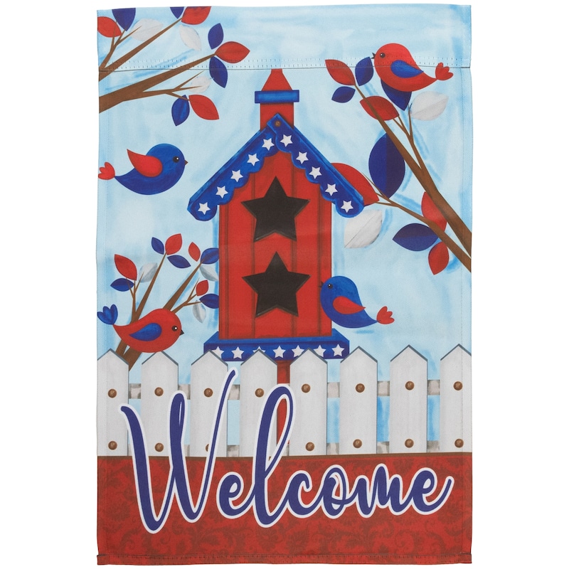 Patriotic Birds Birdhouse "Welcome" Outdoor Garden Flag 18" x 12.5"