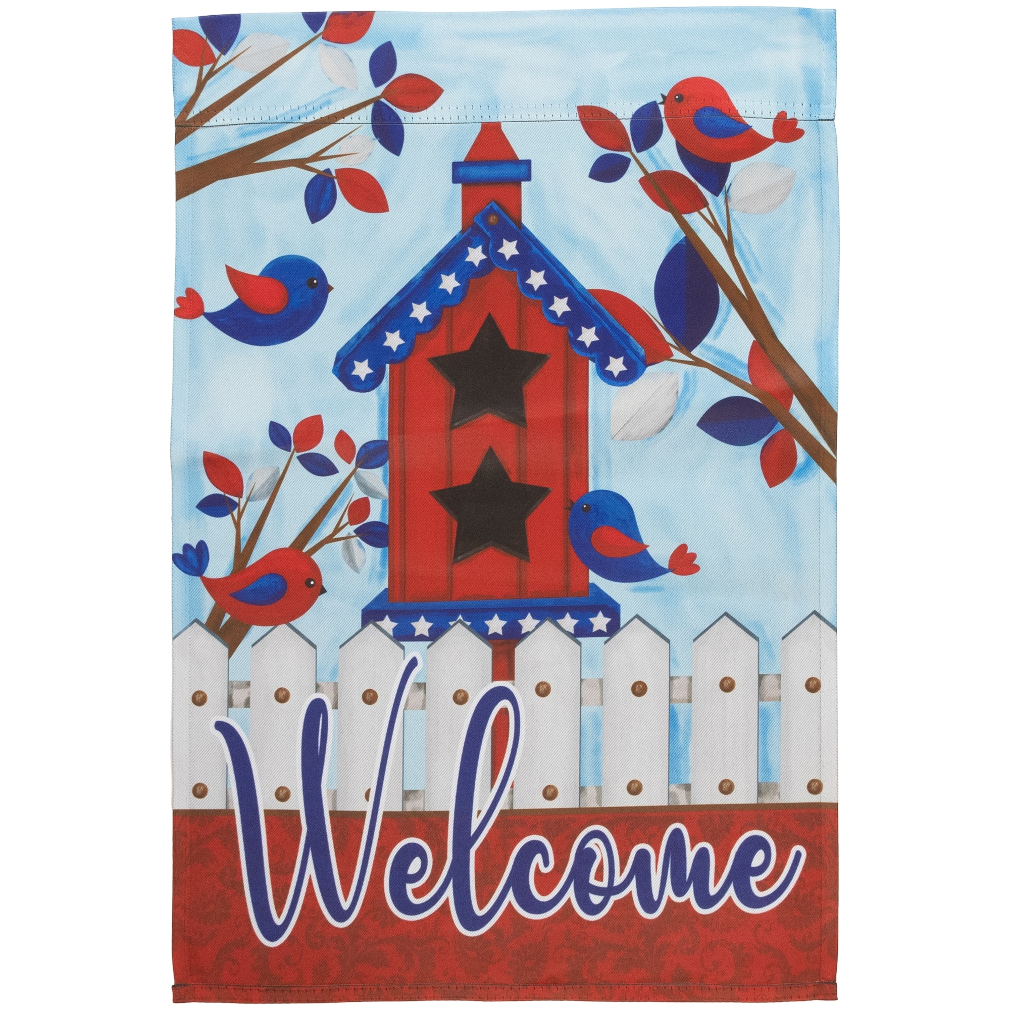 Patriotic Birds Birdhouse "Welcome" Outdoor Garden Flag 18" x 12.5"