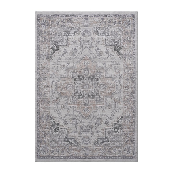slide 2 of 7, LOOM & LUXE Collection Ivory/Beige/Oriental Non-Shedding Area Rug 120" D x 93" W x 0.35" H