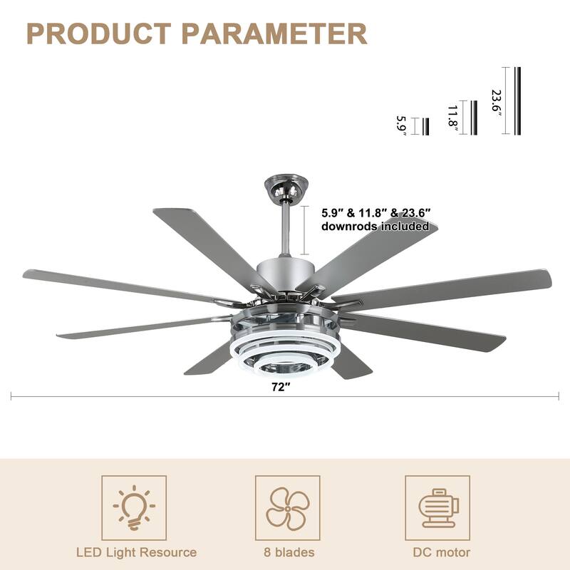 Bella Depot 72" Gold Large Ceiling Fan with Light and Remote