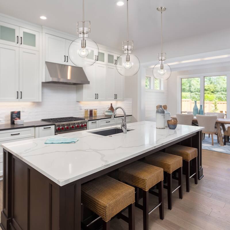 Brushed Nickel 1-Light 10 Inch Globe Shaped Clear Glass Pendant