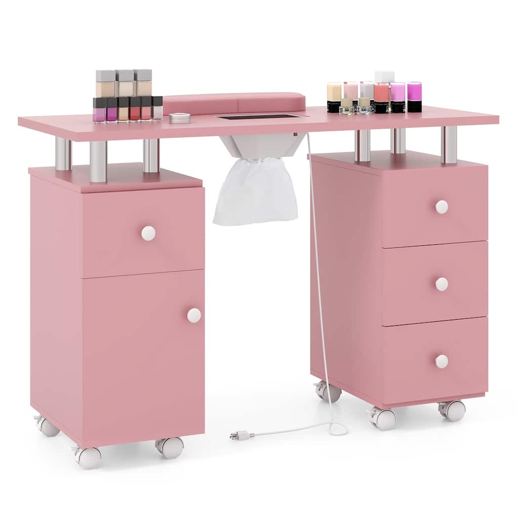 Gymax Manicure Table Nail Desk w/ Electric Dust Collector 3 Dust Bags