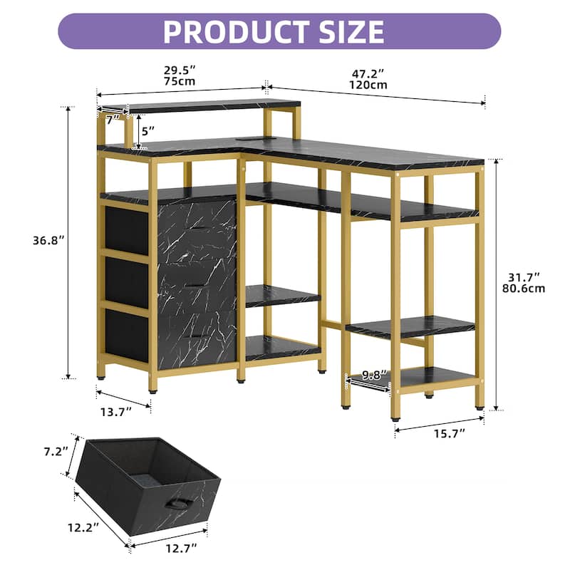 Moasis L Shape Nail Desk With Charger Station