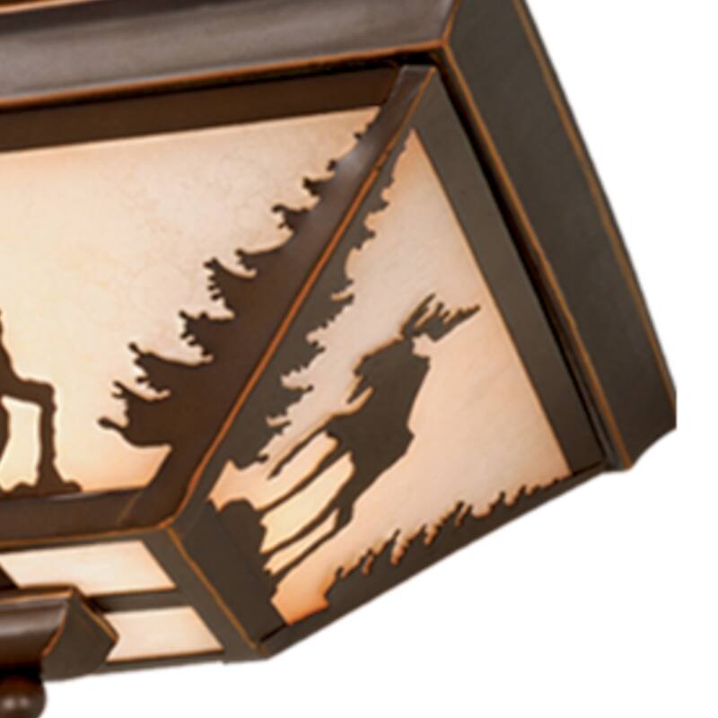 Yellowstone Bronze Rustic Moose Tree Square Outdoor Flush Mount Ceiling Light - 14-in W x 5.75-in H x 14-in D