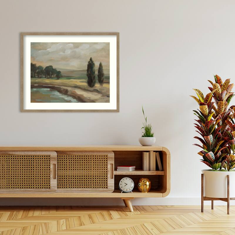 By the River by Silvia Vassileva Wood Framed Wall Art Print - Woodgrain Stripe Mocha