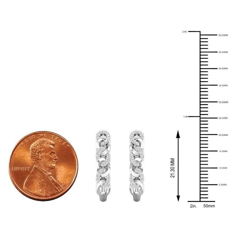 1/5ct TDW Diamond Cuban Link Hoop Earrings in 10k Gold for Women