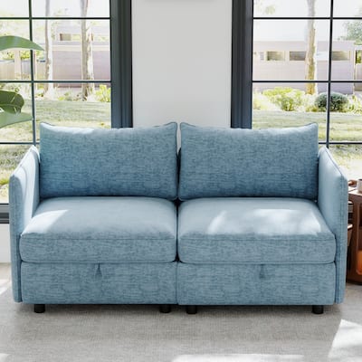 Exquisite Sofa Couch With Storage, Lounge Sofa with Solid Wood Frame for Living Room, 2 Seater Love Seat