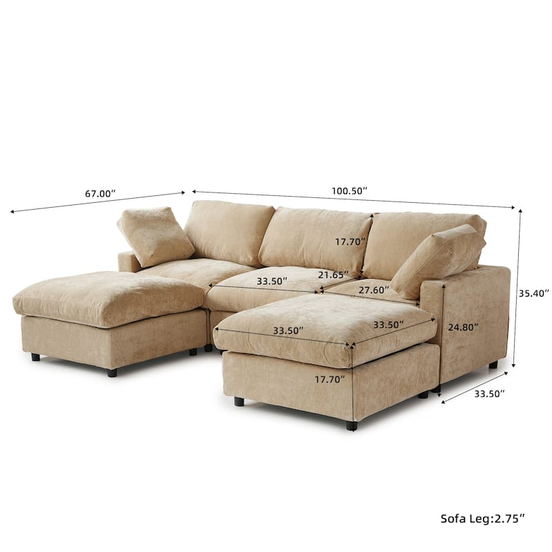 Modern Cloud Sectional Couches for Living Room Set, Chenille U-shaped Sofa Couch