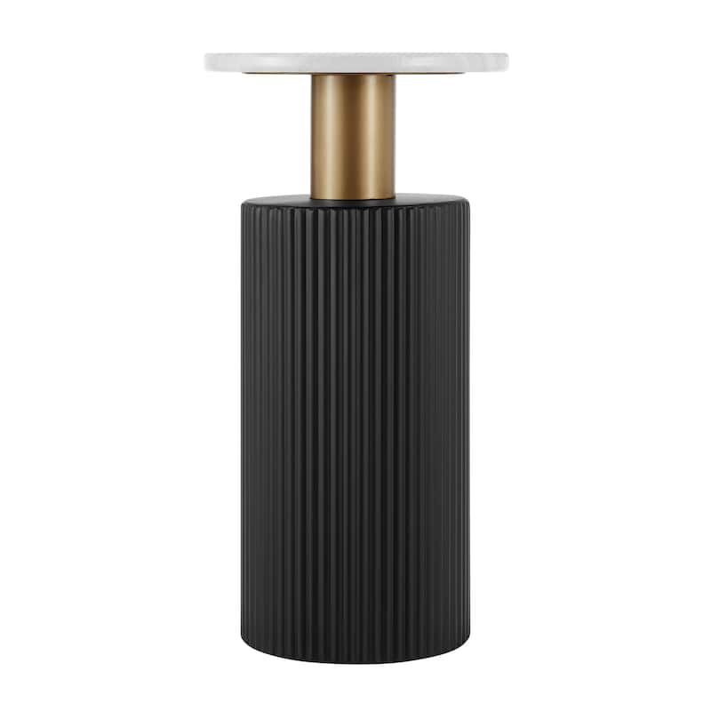 Danya B. Fritz Midcentury Modern Side Accent Table with Black Base Gold Metal Column Accents and Faux Marble Laminate Tabletop