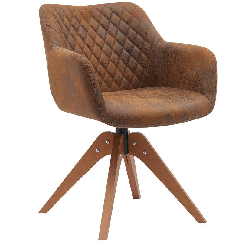 Suede Swivel Armchair Office Accent Arm Chair - Brown