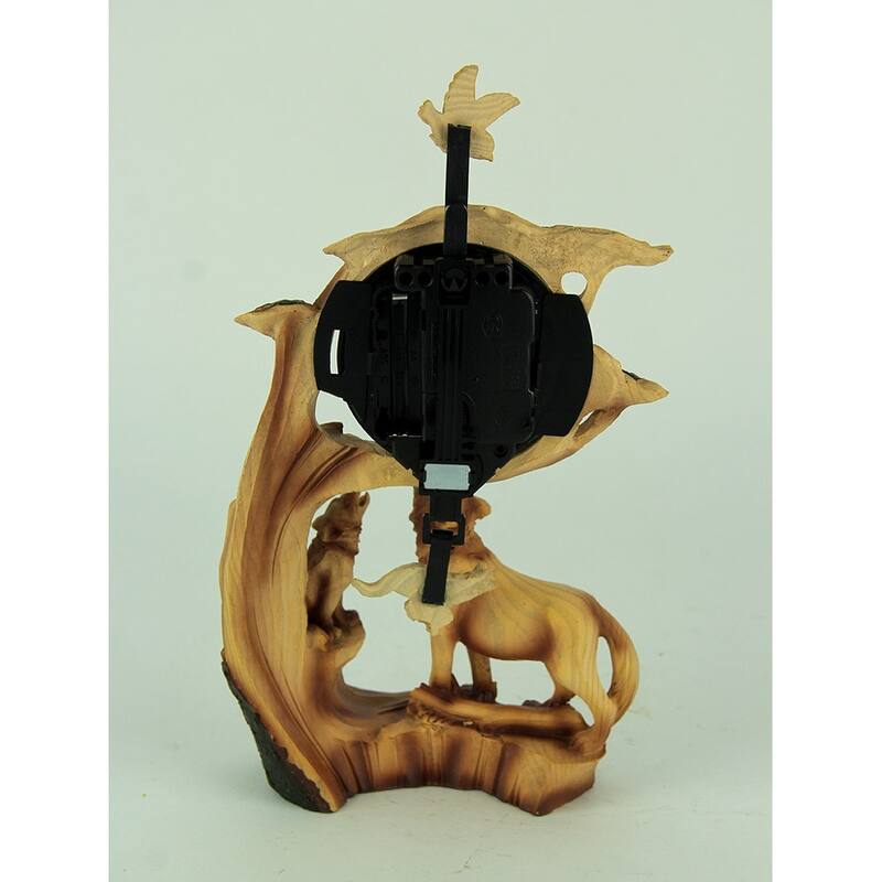Wolf Family Safari Carved Wood Look Clock Figurine - 11.5 X 6 X 2.5 inches