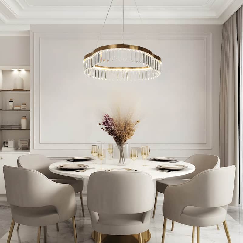 Modern Gold LED Crystal Drum Chandelier for Dining Living Room