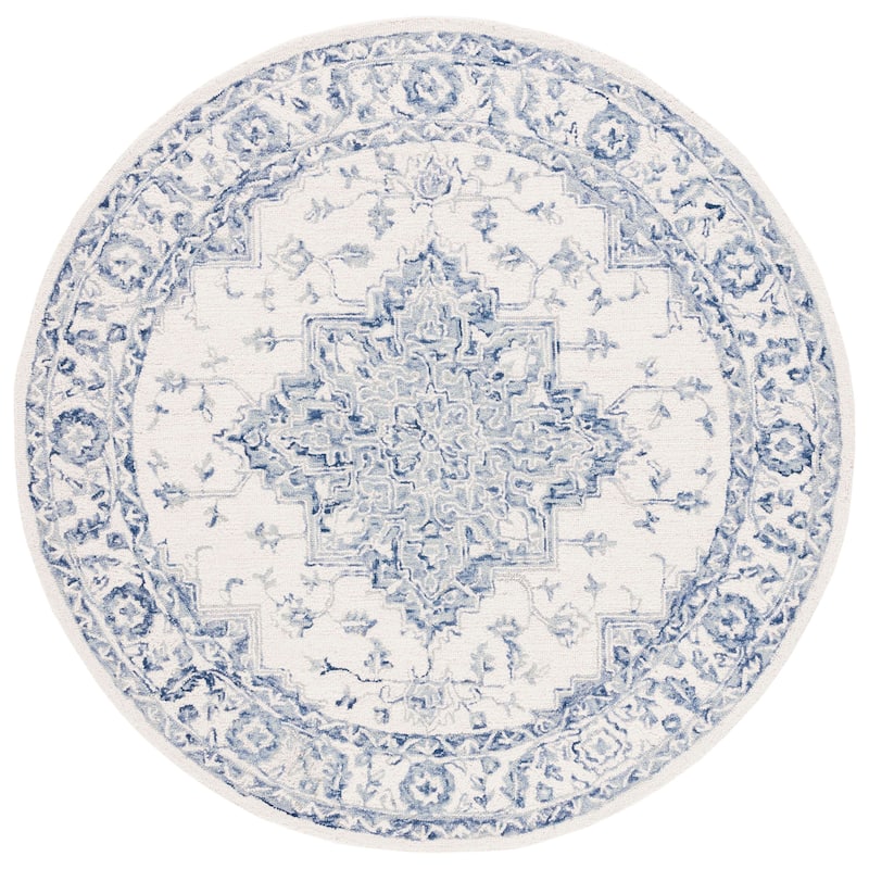 SAFAVIEH Handmade Metro Aloys Oriental Wool Rug - 6' Round - Blue/Ivory