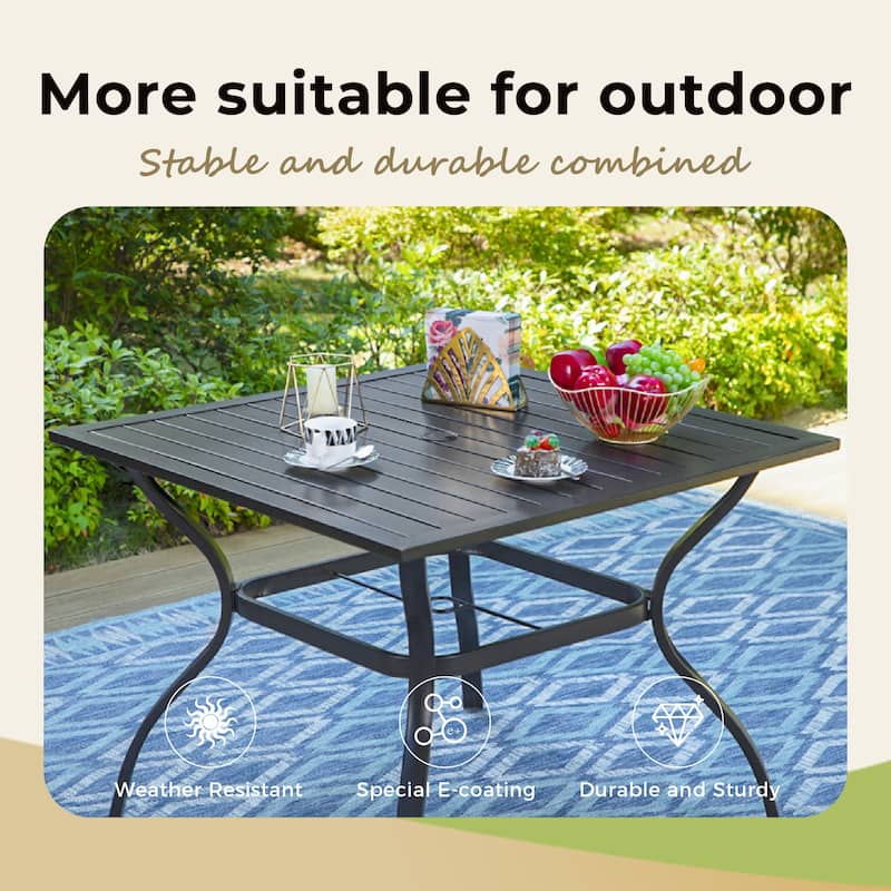MAISON ARTS 5 Pieces Patio Dining Set, 4 x Aluminium Stackable Dining Chairs and 1 x Metal Table - Black