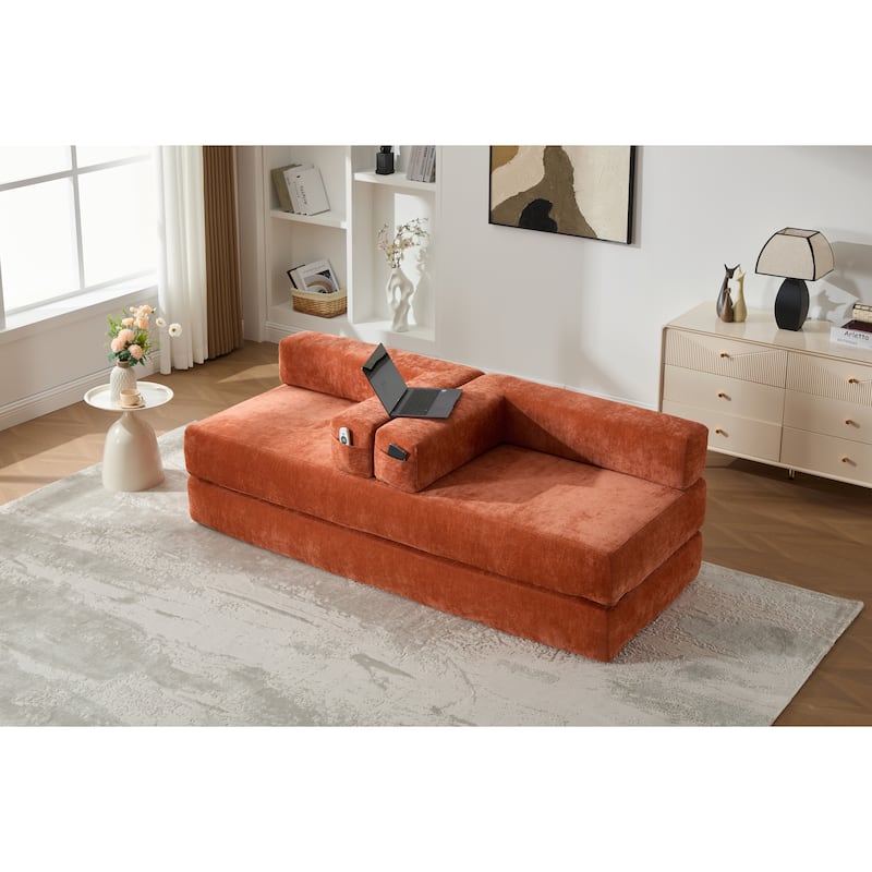 Queen Foldable Sofa Bed, 6-in-1 Convertible Sleeper Sofa with Mattress, Chaise Lounge Loveseat with Removable Cover