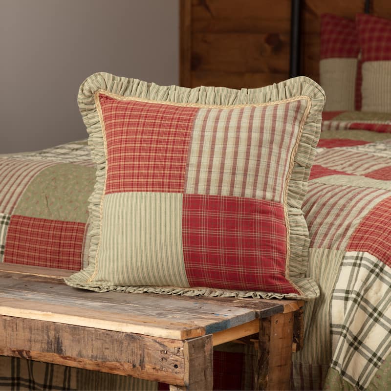 Prairie Winds Patchwork Pillow 18x18 - Accent - Pillow 18x18 - Polyester - Brick Red/Sage/Khaki