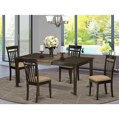 HomeStock 5-Pc Cappuccino Solid Wood Top - Dining Room Set with Leaf - Seats 4