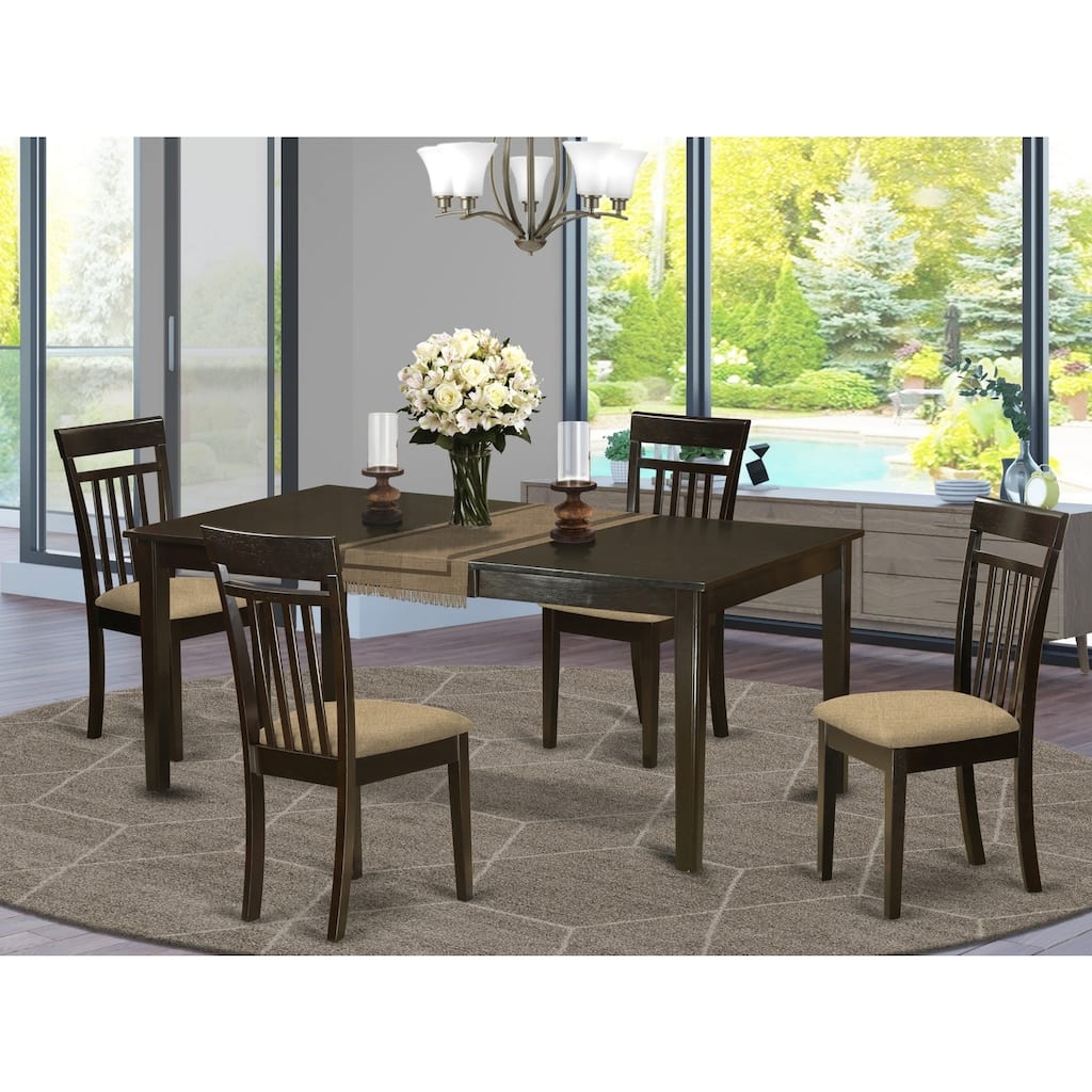 HomeStock 5-Pc Cappuccino Solid Wood Top - Dining Room Set with Leaf - Seats 4