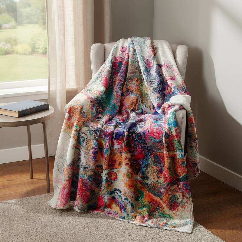 HomeRoots 50" X 70" White Blue And Gold Abstract Microfiber Plush Throw Blanket - Throw - Blue/Gold/White