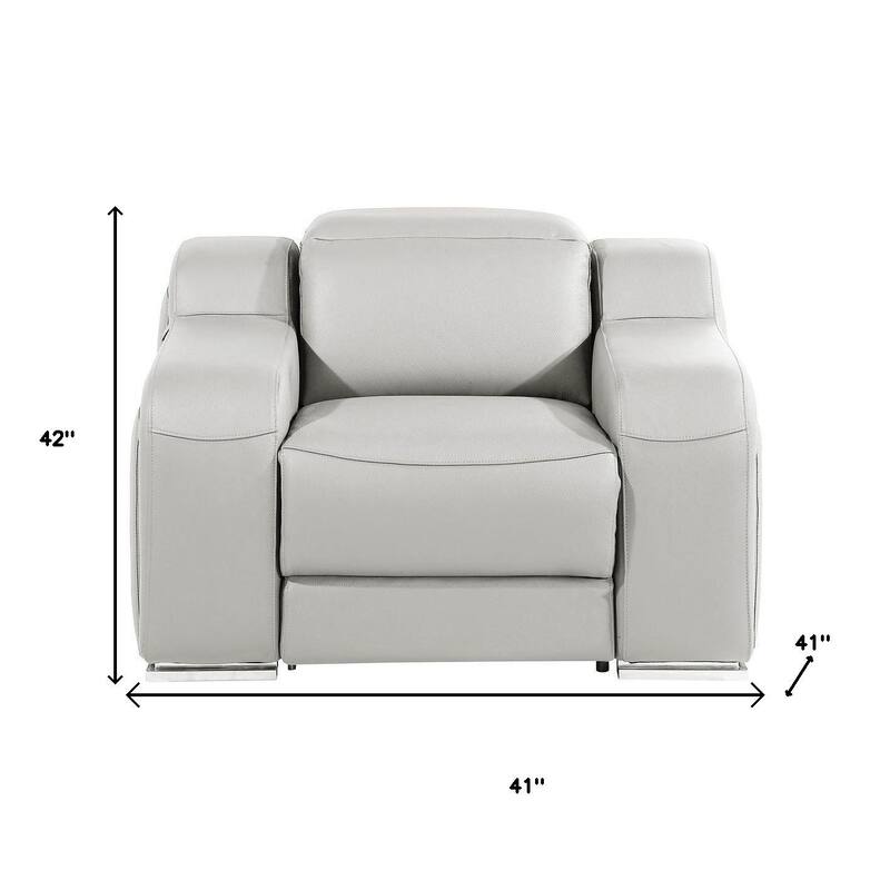HomeRoots 41" Light Gray Italian Leather Wall Hugger Recliner With USB