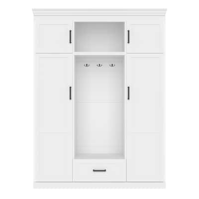 85.2" Hall Tree with Bench Hooks and Storage Cabinet with Doors Drawer and Shelves - 63" D x 19.7" W x 85.2" H
