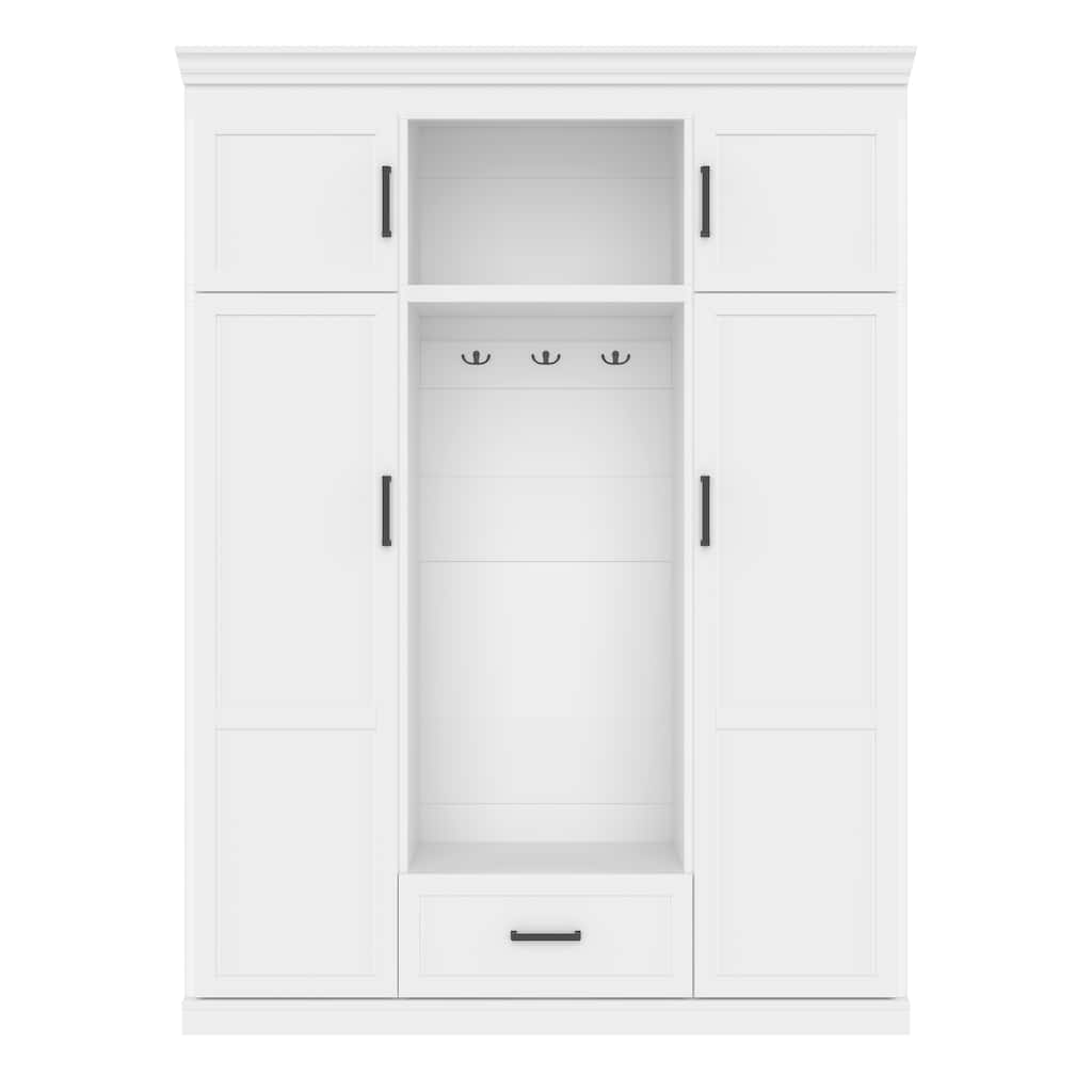 85.2" Hall Tree with Bench Hooks and Storage Cabinet with Doors Drawer and Shelves - 63" D x 19.7" W x 85.2" H