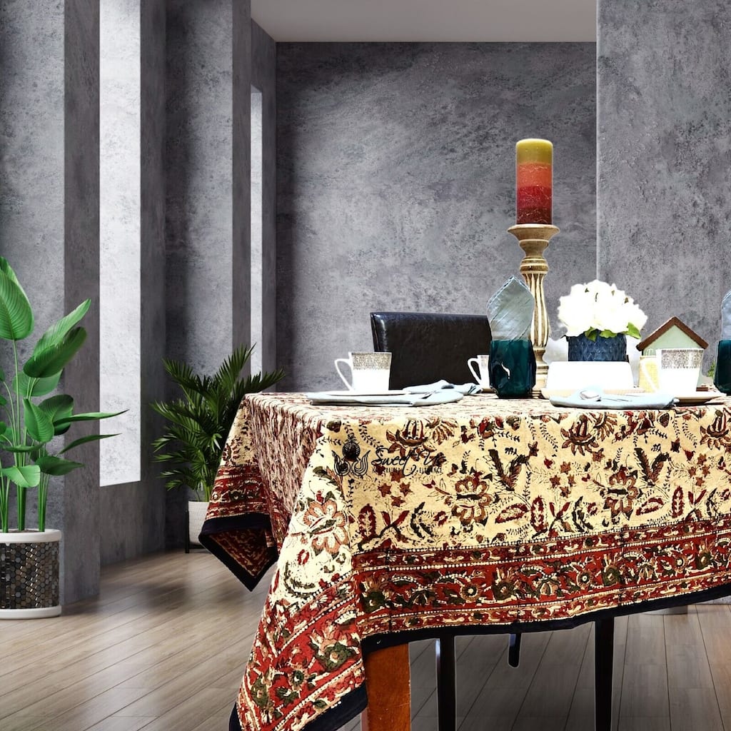 Blooming Flower Block Print Floral Cotton Tablecloth Collection