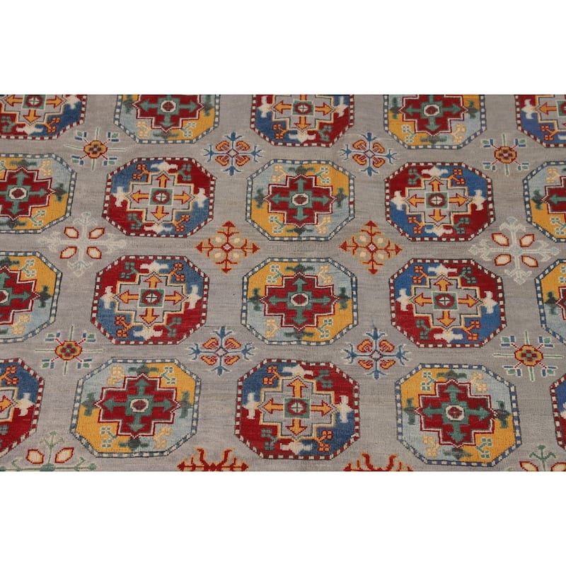 All-Over Geometric Kazak Area Rug Hand-Knotted Wool Carpet - 8'4" x 11'4"