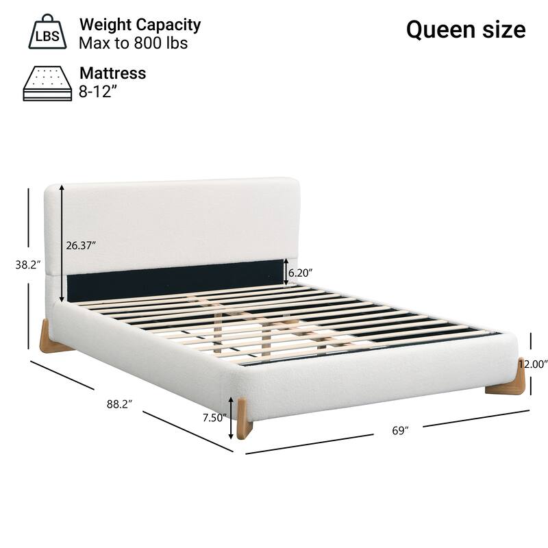 Elegant Boucle Upholstered Bed, A Luxurious and Comfortable Bedroom Centerpiece, Queen Size, White