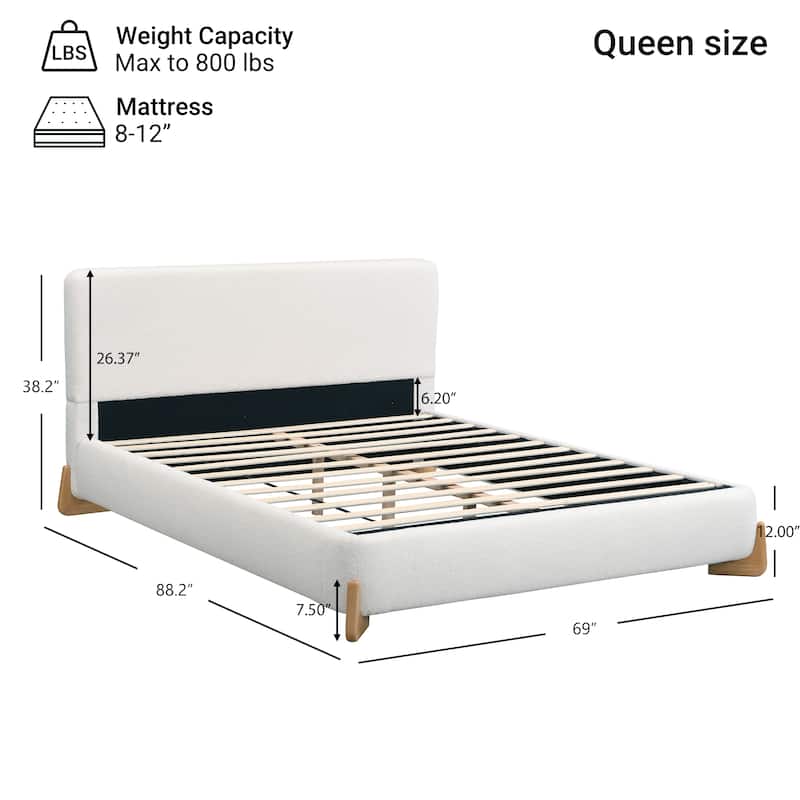 Full / Queen / King Elegant Boucle Upholstered Bed with Sturdy Wooden Legs and Luxurious Comfort