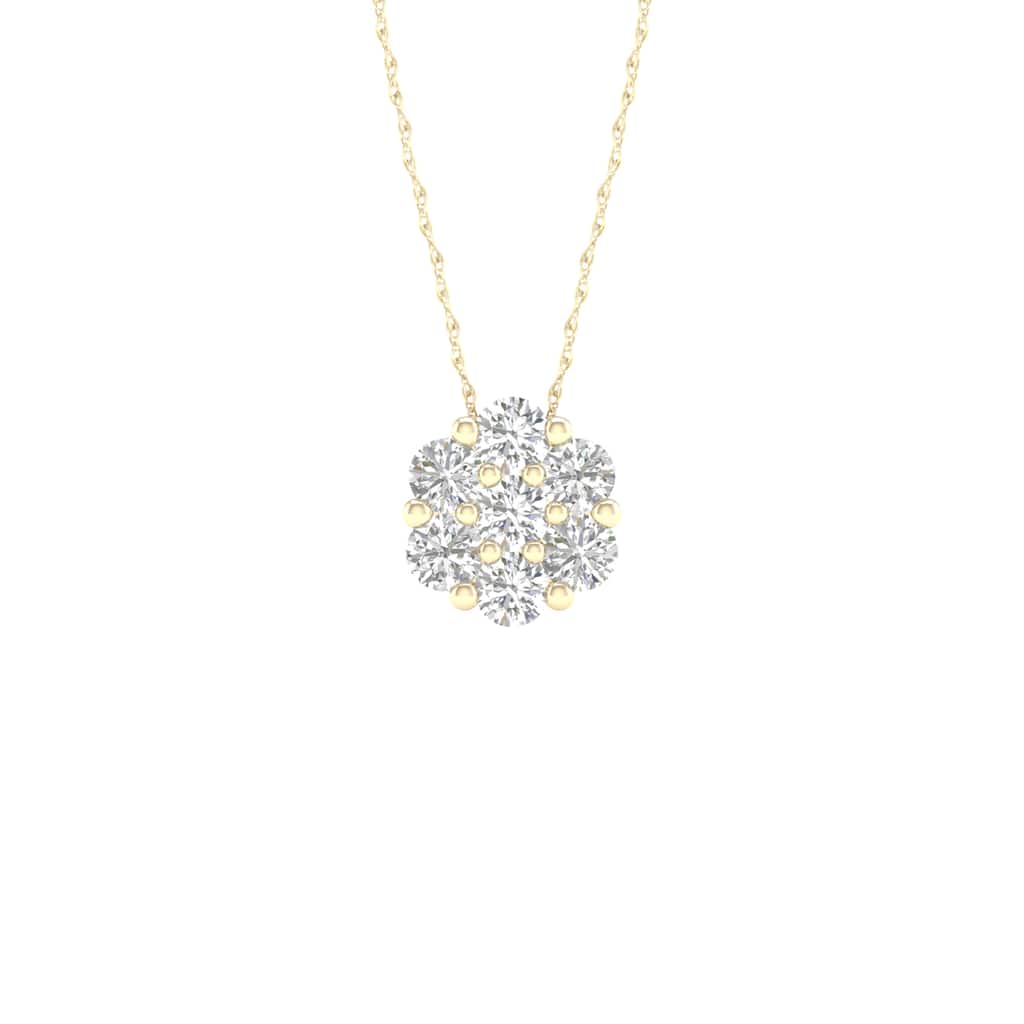 1/5ct-1ct TDW Diamond Flower Cluster Pendant Necklace in 10k Yellow Gold for Women