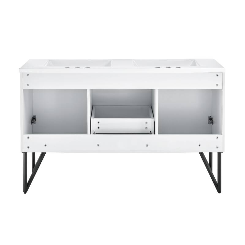 Annecy 60 In. White, Double Basin Bathroom Vanity With White, 3-Hole ArtificialStone Sink Top