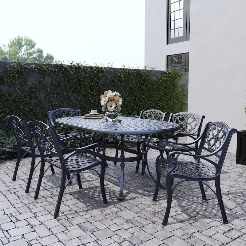 Sanibel Black Aluminum 7 Piece Outdoor Dining Set - 72" x 29" x 42"
