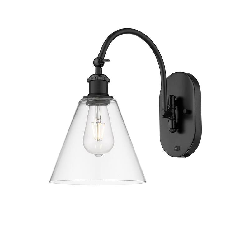 Innovations Lighting 518-1W-14-8 Berkshire Sconce Berkshire 14" Tall - Matte Black / Clear