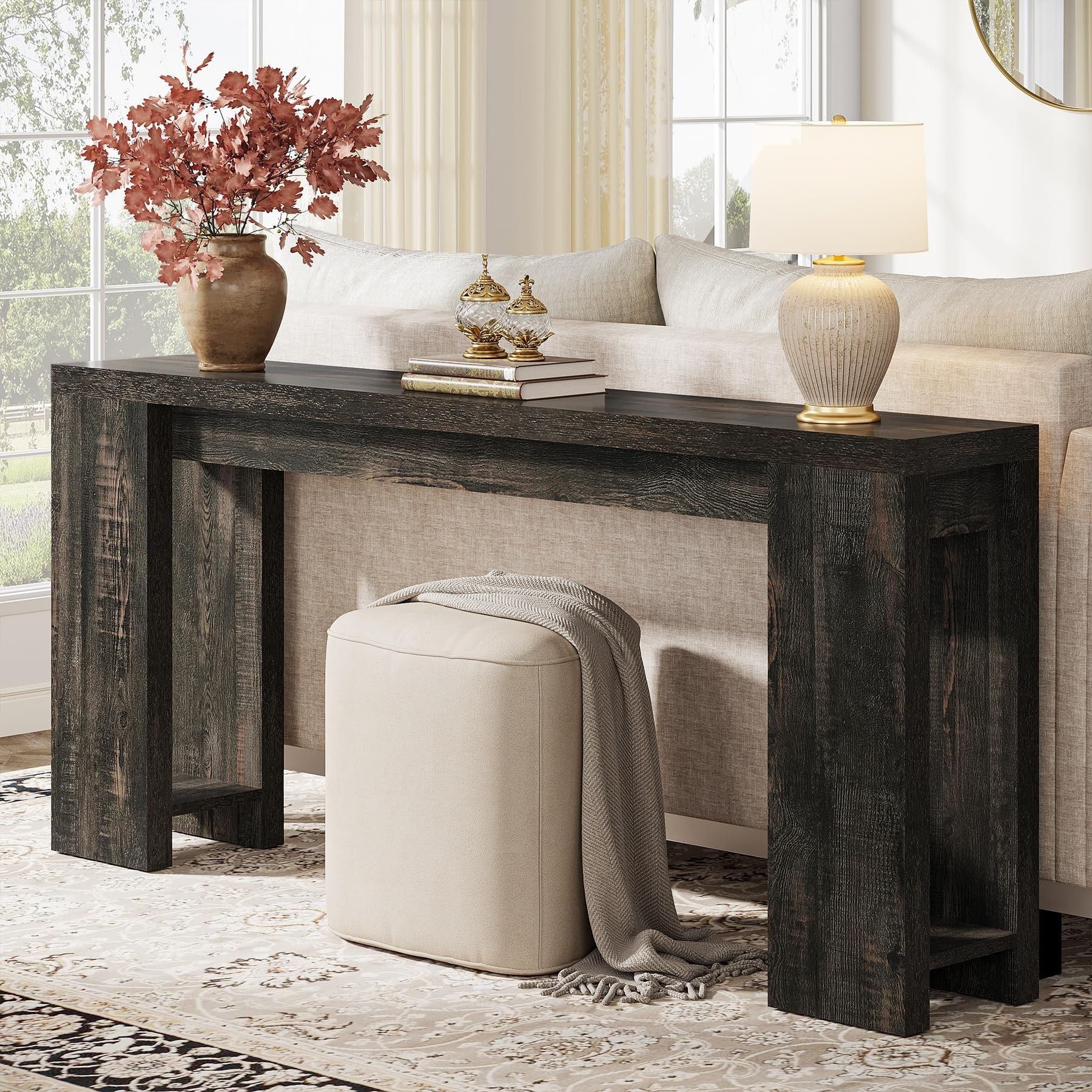 39.4" Rattan Console Table with 2 Drawers Entryway Table