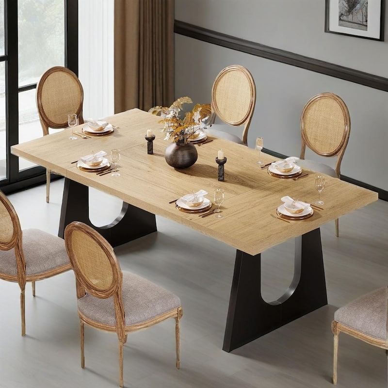Rustic Wooden Dining Table 71 Inch Country Style for 6 to 8 People Waterproof Scratch Resistant MDF Top - Natural