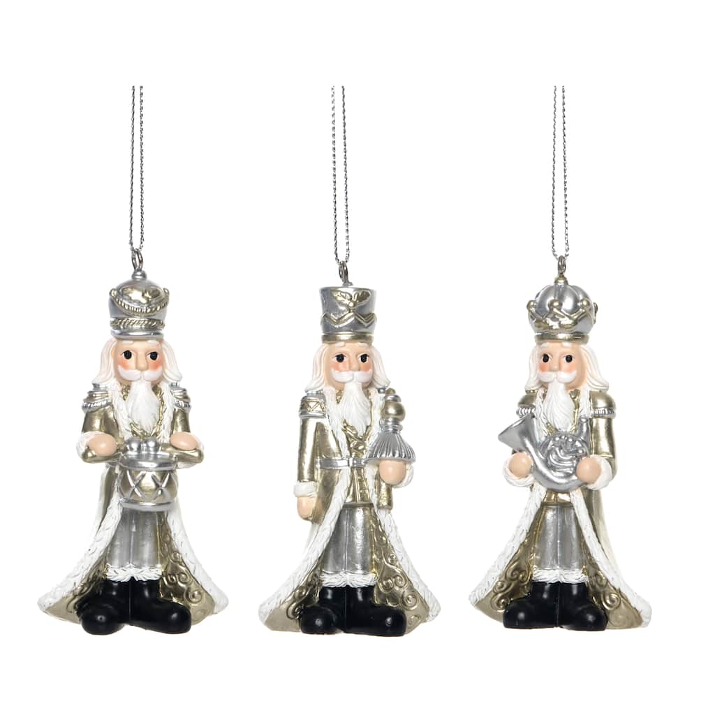 Transpac Resin Glitter Silver & Gold Nutcracker Ornament Set of 3 Christmas Home Decorations