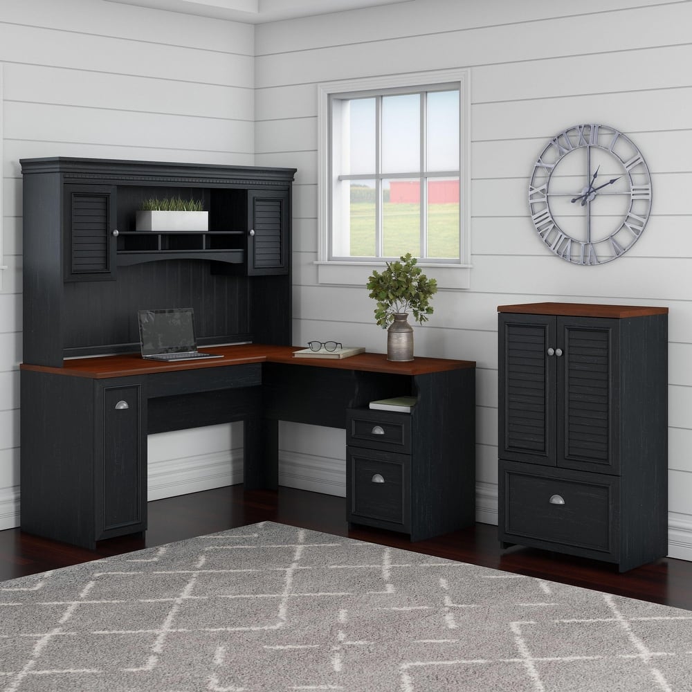 Fairview 60W Desk with Hutch and Storage Cabinet by Bush Furniture